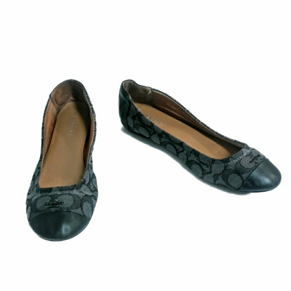 Coach CHESLEA Leather Gray Black Flats Shoes Sz 8